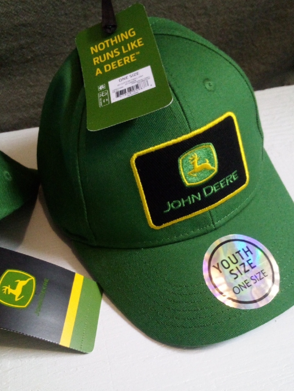 John Deere Green Yellow Black Patch Youth Cap Adjustable Velcro Embroidered NWT